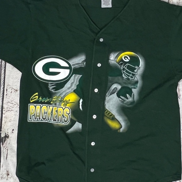 Vintage 90s Green Bay Packers NFL Football Baseball Style Jersey Cotton Shirt - Picture 2 of 4